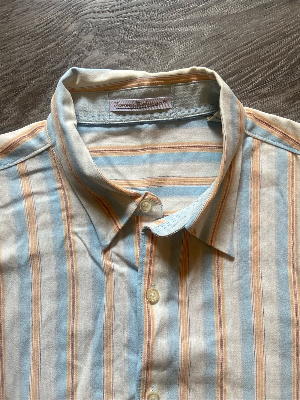 Tommy Bahama Men's Striped Button-Up Shirt in Light Blue, Cream & Tan
